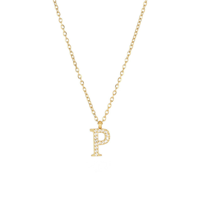 Simple Style Letter Stainless Steel Plating Inlay Zircon White Gold Plated Gold Plated Pendant Necklace