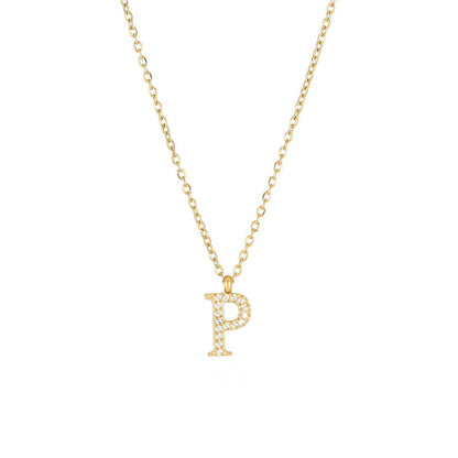 Simple Style Letter Stainless Steel Plating Inlay Zircon White Gold Plated Gold Plated Pendant Necklace