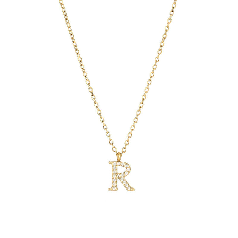 Simple Style Letter Stainless Steel Plating Inlay Zircon White Gold Plated Gold Plated Pendant Necklace