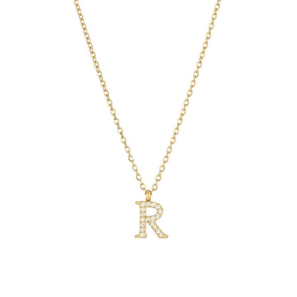 Simple Style Letter Stainless Steel Plating Inlay Zircon White Gold Plated Gold Plated Pendant Necklace