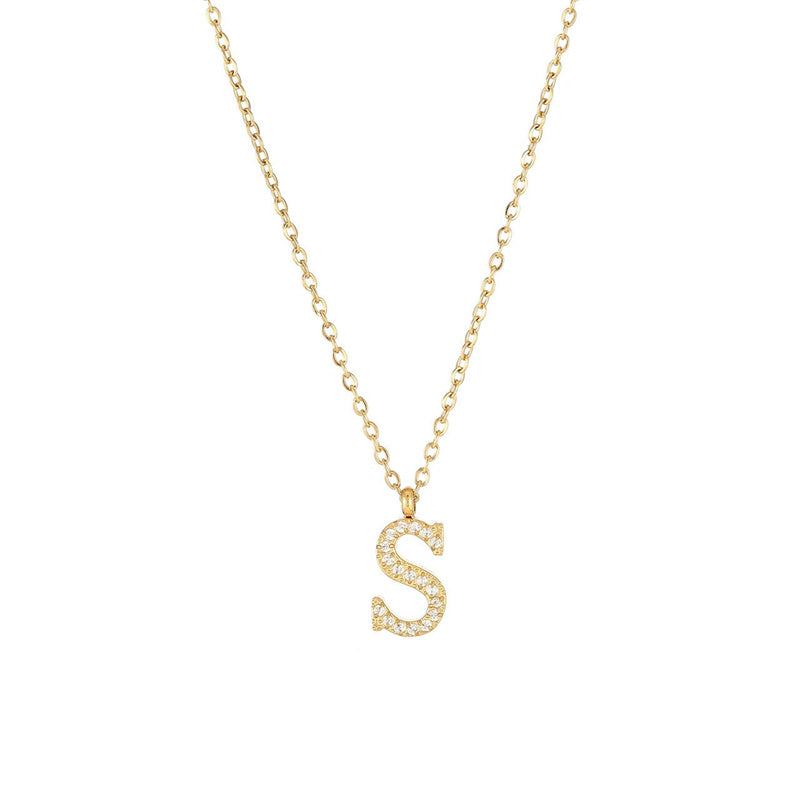 Simple Style Letter Stainless Steel Plating Inlay Zircon White Gold Plated Gold Plated Pendant Necklace