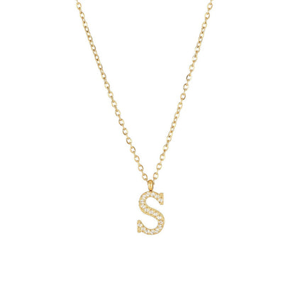 Simple Style Letter Stainless Steel Plating Inlay Zircon White Gold Plated Gold Plated Pendant Necklace