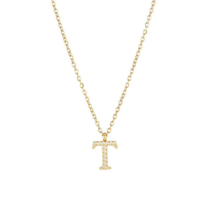 Simple Style Letter Stainless Steel Plating Inlay Zircon White Gold Plated Gold Plated Pendant Necklace