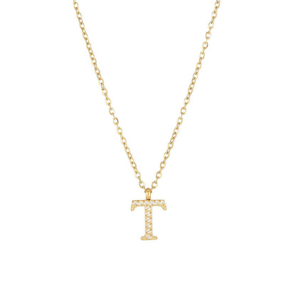 Simple Style Letter Stainless Steel Plating Inlay Zircon White Gold Plated Gold Plated Pendant Necklace