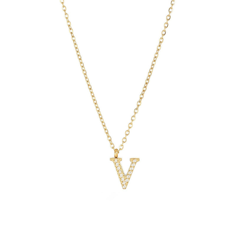 Simple Style Letter Stainless Steel Plating Inlay Zircon White Gold Plated Gold Plated Pendant Necklace