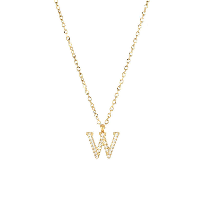 Simple Style Letter Stainless Steel Plating Inlay Zircon White Gold Plated Gold Plated Pendant Necklace