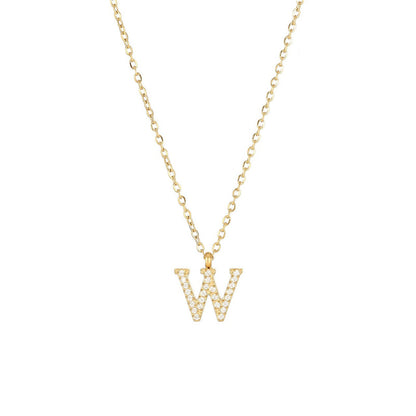 Simple Style Letter Stainless Steel Plating Inlay Zircon White Gold Plated Gold Plated Pendant Necklace