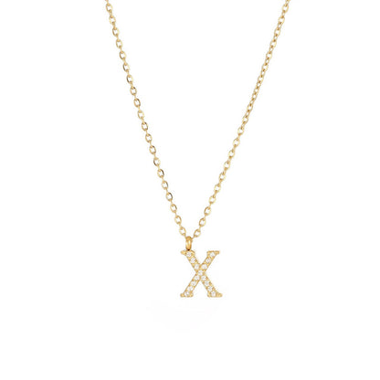 Simple Style Letter Stainless Steel Plating Inlay Zircon White Gold Plated Gold Plated Pendant Necklace