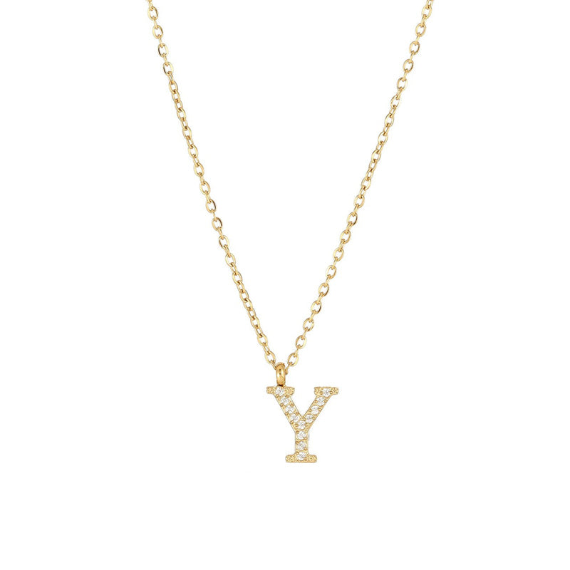 Simple Style Letter Stainless Steel Plating Inlay Zircon White Gold Plated Gold Plated Pendant Necklace