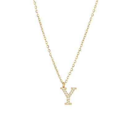 Simple Style Letter Stainless Steel Plating Inlay Zircon White Gold Plated Gold Plated Pendant Necklace