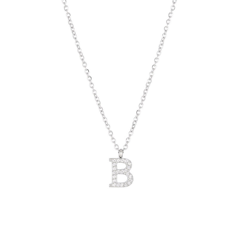 Simple Style Letter Stainless Steel Plating Inlay Zircon White Gold Plated Gold Plated Pendant Necklace