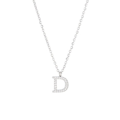 Simple Style Letter Stainless Steel Plating Inlay Zircon White Gold Plated Gold Plated Pendant Necklace