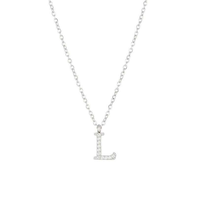 Simple Style Letter Stainless Steel Plating Inlay Zircon White Gold Plated Gold Plated Pendant Necklace