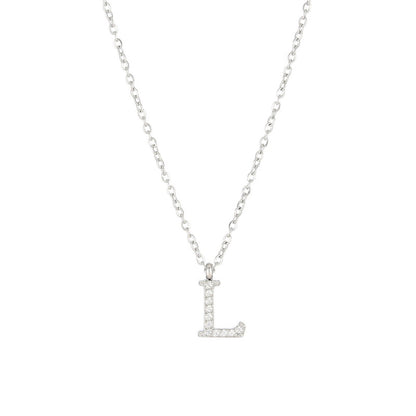 Simple Style Letter Stainless Steel Plating Inlay Zircon White Gold Plated Gold Plated Pendant Necklace