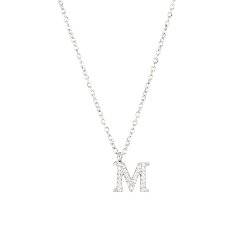 Simple Style Letter Stainless Steel Plating Inlay Zircon White Gold Plated Gold Plated Pendant Necklace