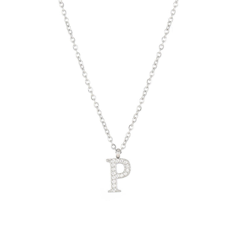 Simple Style Letter Stainless Steel Plating Inlay Zircon White Gold Plated Gold Plated Pendant Necklace