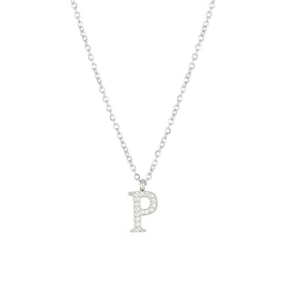 Simple Style Letter Stainless Steel Plating Inlay Zircon White Gold Plated Gold Plated Pendant Necklace