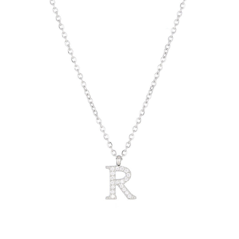 Simple Style Letter Stainless Steel Plating Inlay Zircon White Gold Plated Gold Plated Pendant Necklace