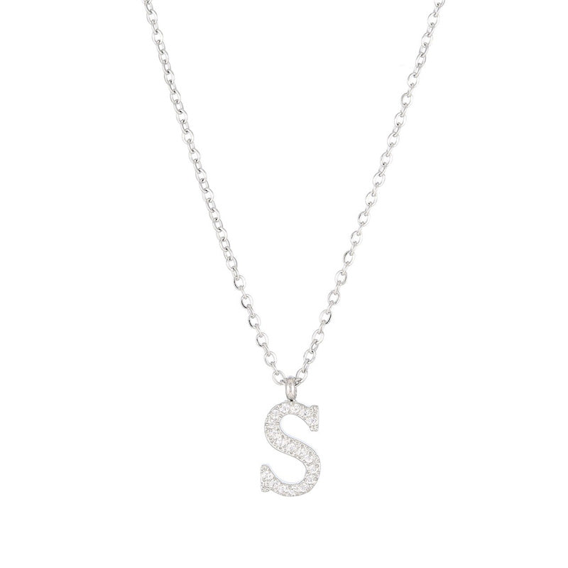 Simple Style Letter Stainless Steel Plating Inlay Zircon White Gold Plated Gold Plated Pendant Necklace