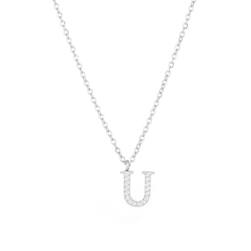 Simple Style Letter Stainless Steel Plating Inlay Zircon White Gold Plated Gold Plated Pendant Necklace