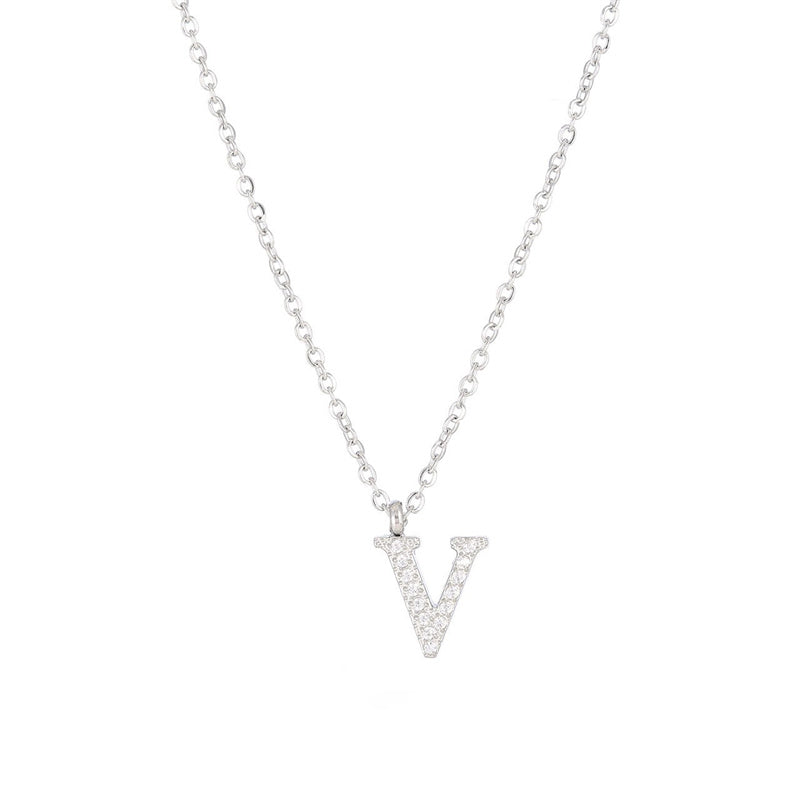 Simple Style Letter Stainless Steel Plating Inlay Zircon White Gold Plated Gold Plated Pendant Necklace