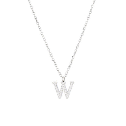 Simple Style Letter Stainless Steel Plating Inlay Zircon White Gold Plated Gold Plated Pendant Necklace