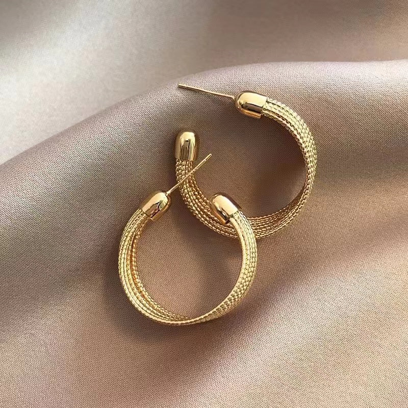 1 Pair Exaggerated Simple Style Streetwear Solid Color Plating Knot Stainless Steel Alloy Gold Plated Hoop Earrings