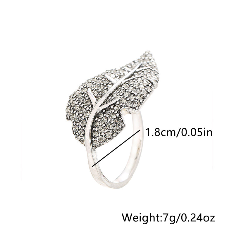 Antique Silver Elegant Leaf Inlay Zircon Open Rings