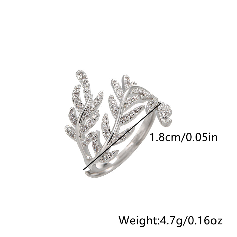 Antique Silver Elegant Leaf Inlay Zircon Open Rings