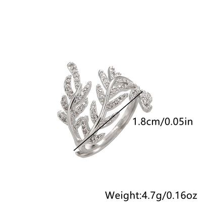 Antique Silver Elegant Leaf Inlay Zircon Open Rings