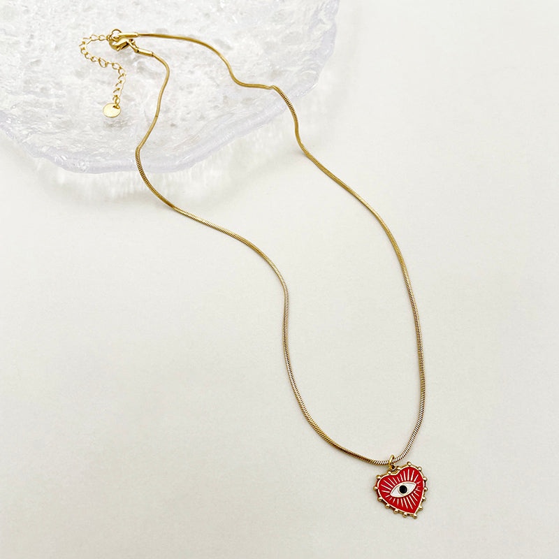 Cute Commute Heart Shape Eye Stainless Steel Enamel Plating Gold Plated Pendant Necklace