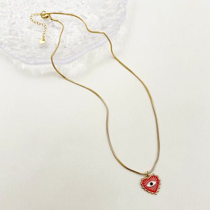 Cute Commute Heart Shape Eye Stainless Steel Enamel Plating Gold Plated Pendant Necklace