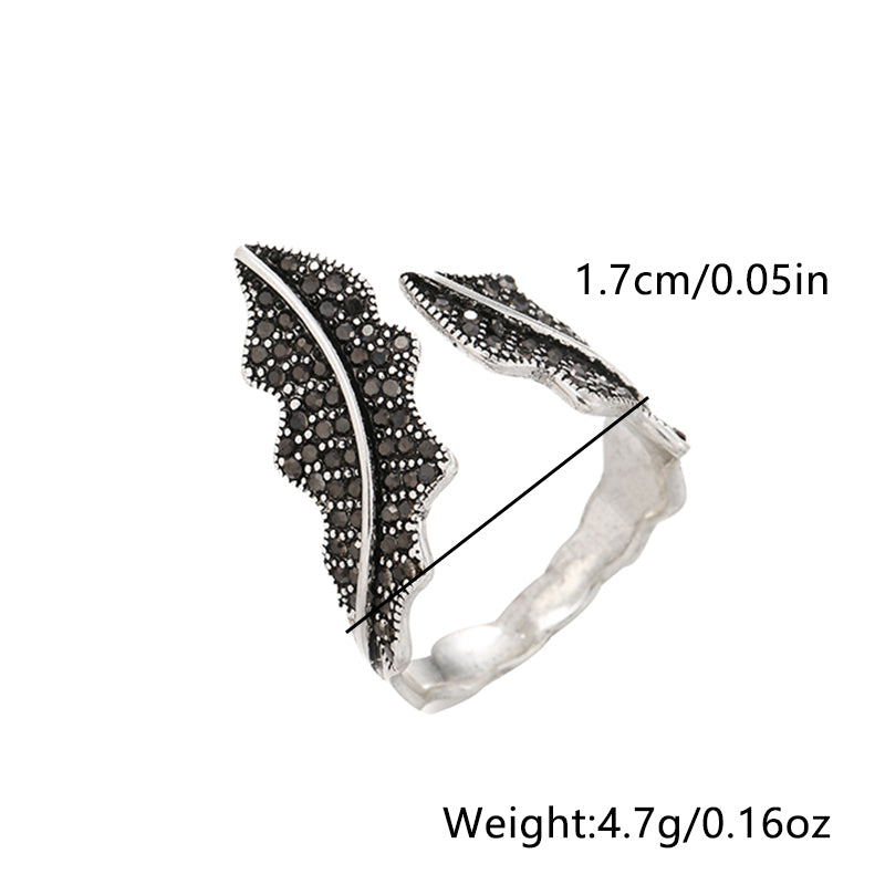 Antique Silver Elegant Leaf Inlay Zircon Open Rings