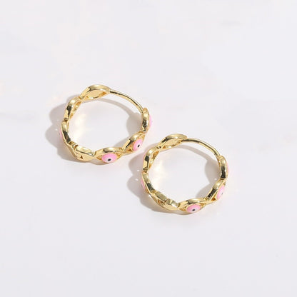 1 Piece Elegant Luxurious Classic Style Eye Asymmetrical Enamel Plating Copper 14k Gold Plated Hoop Earrings