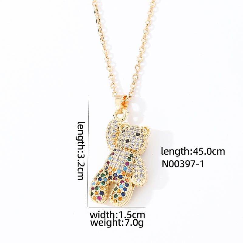 Casual Cute Hip-hop Little Bear Copper Zircon Pendant Necklace In Bulk