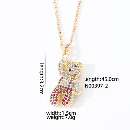 Casual Cute Hip-hop Little Bear Copper Zircon Pendant Necklace In Bulk