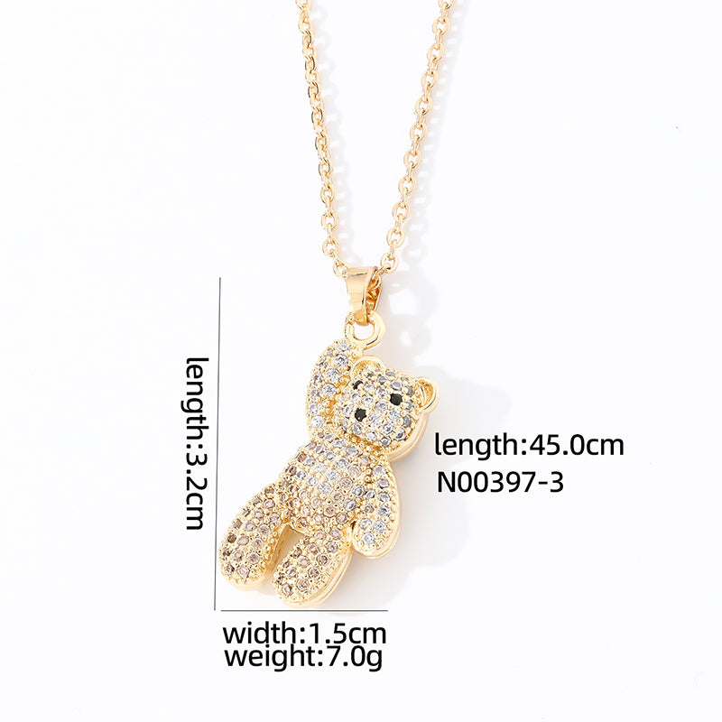 Casual Cute Hip-hop Little Bear Copper Zircon Pendant Necklace In Bulk