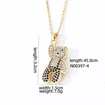 Casual Cute Hip-hop Little Bear Copper Zircon Pendant Necklace In Bulk