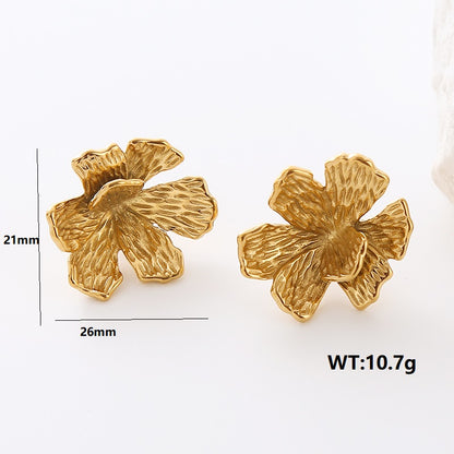 1 Pair Classic Style Round Flower Plating Stainless Steel 24k Gold Plated Drop Earrings Earrings Ear Studs