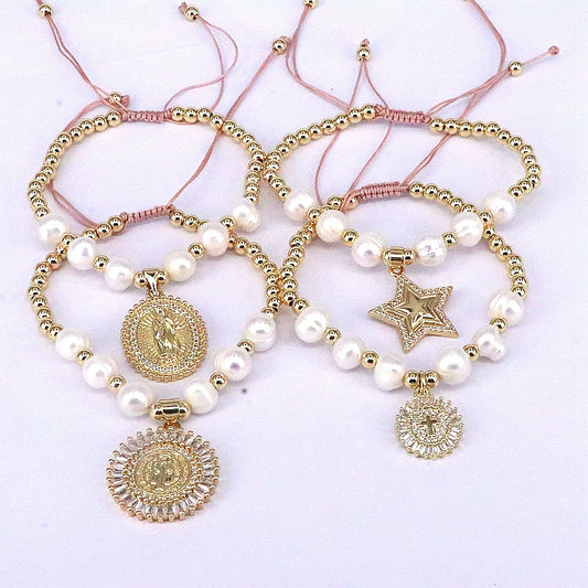 Vintage Style Star Copper Plating Inlay Zircon Bracelets