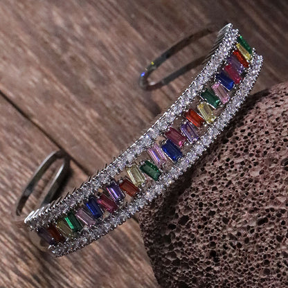 Simple Style Rectangle Copper Inlay Zircon Cuff Bracelets