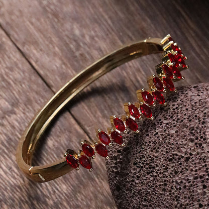 Commute Shiny Solid Color Copper Plating Inlay Zircon 14k Gold Plated Bangle