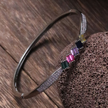 Commute Shiny Color Block Copper Plating Inlay Zircon 14k Gold Plated White Gold Plated Bangle