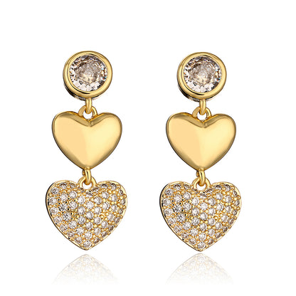 1 Pair Simple Style Classic Style Commute Heart Shape Plating Inlay Copper Zircon 18k Gold Plated Drop Earrings