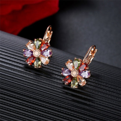 1 Pair Retro Flower Plating Inlay Copper Zircon Earrings