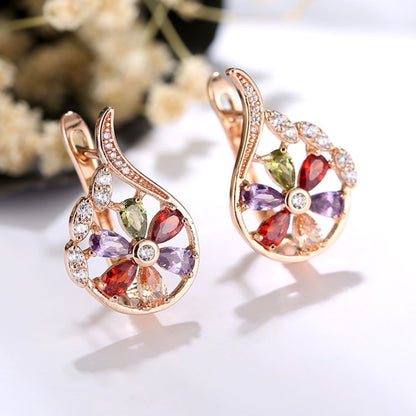 1 Pair Retro Flower Plating Inlay Copper Zircon Earrings