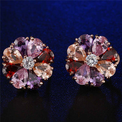 1 Pair Retro Flower Plating Inlay Copper Zircon Earrings