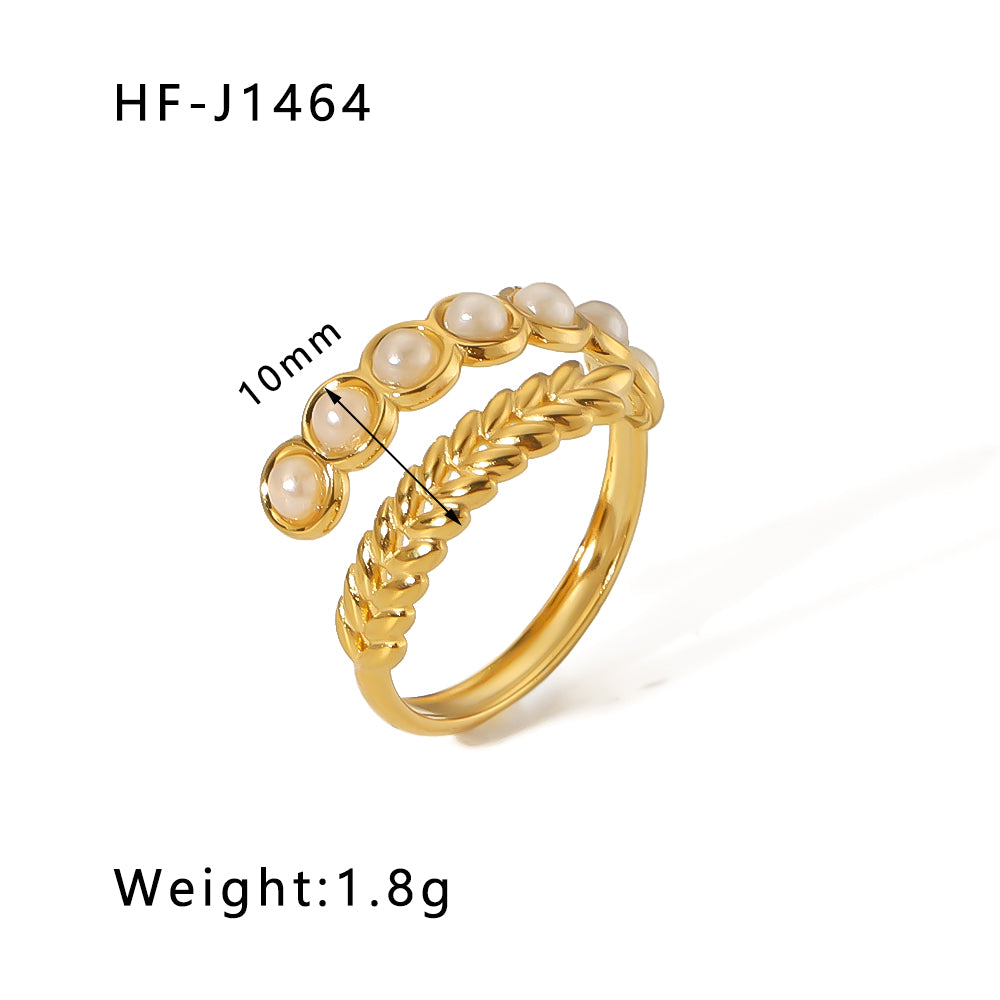 Basic Vintage Style Round Stainless Steel Plating Inlay Natural Stone 18k Gold Plated Open Rings