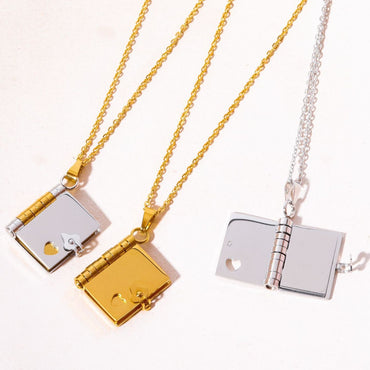 Simple Style Book Heart Shape Rectangle Titanium Steel Plating 18k Gold Plated Pendant Necklace