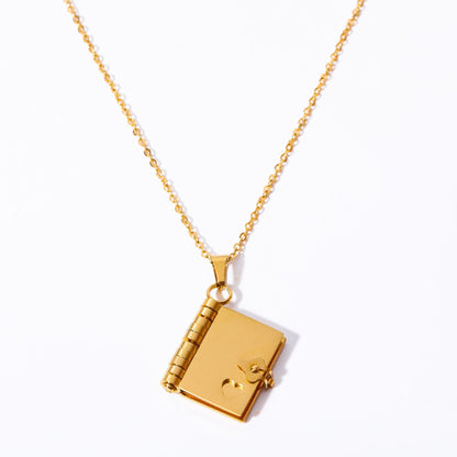 Simple Style Book Heart Shape Rectangle Titanium Steel Plating 18k Gold Plated Pendant Necklace